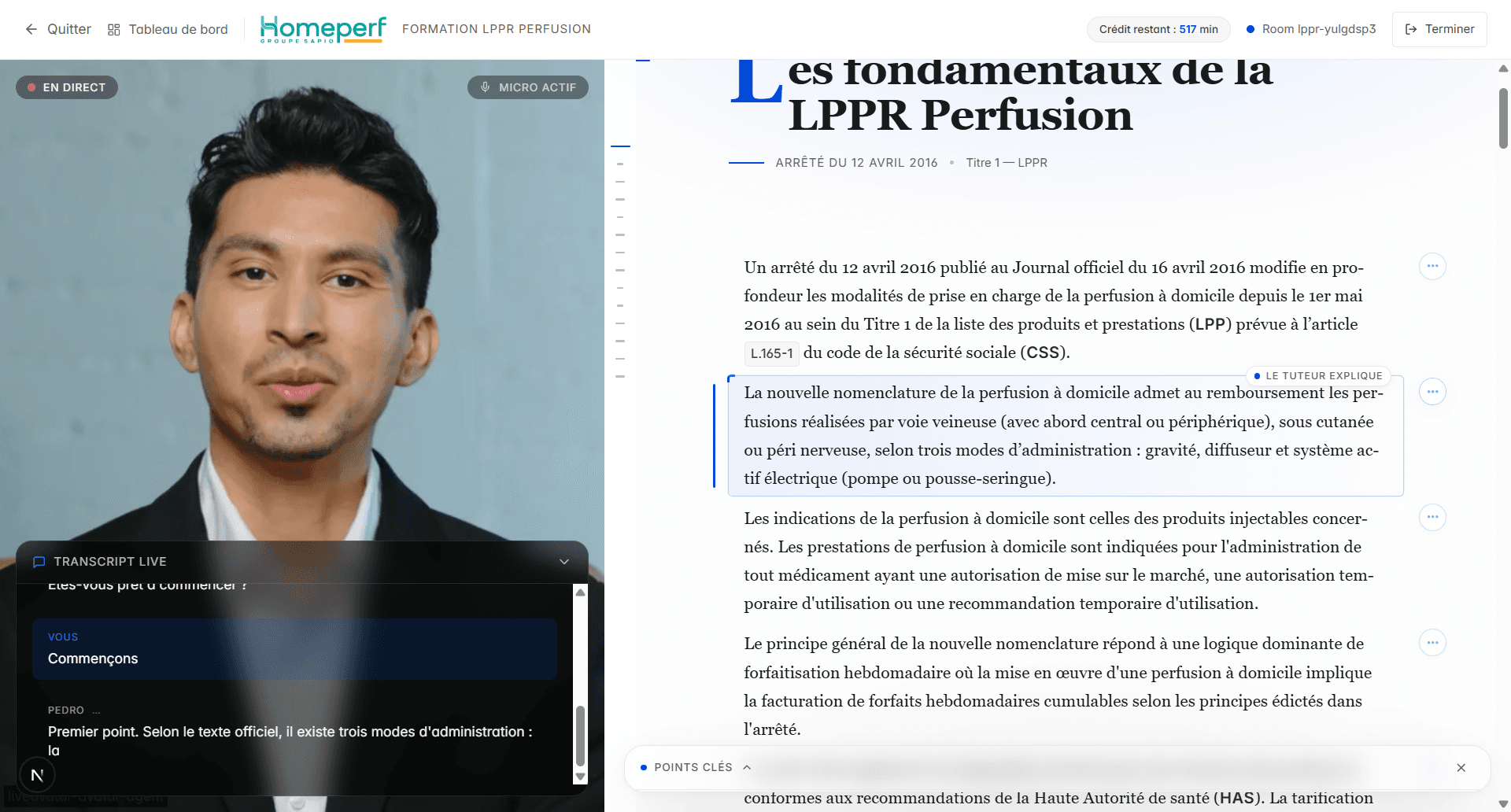 Vue complète d'une session HomePerf